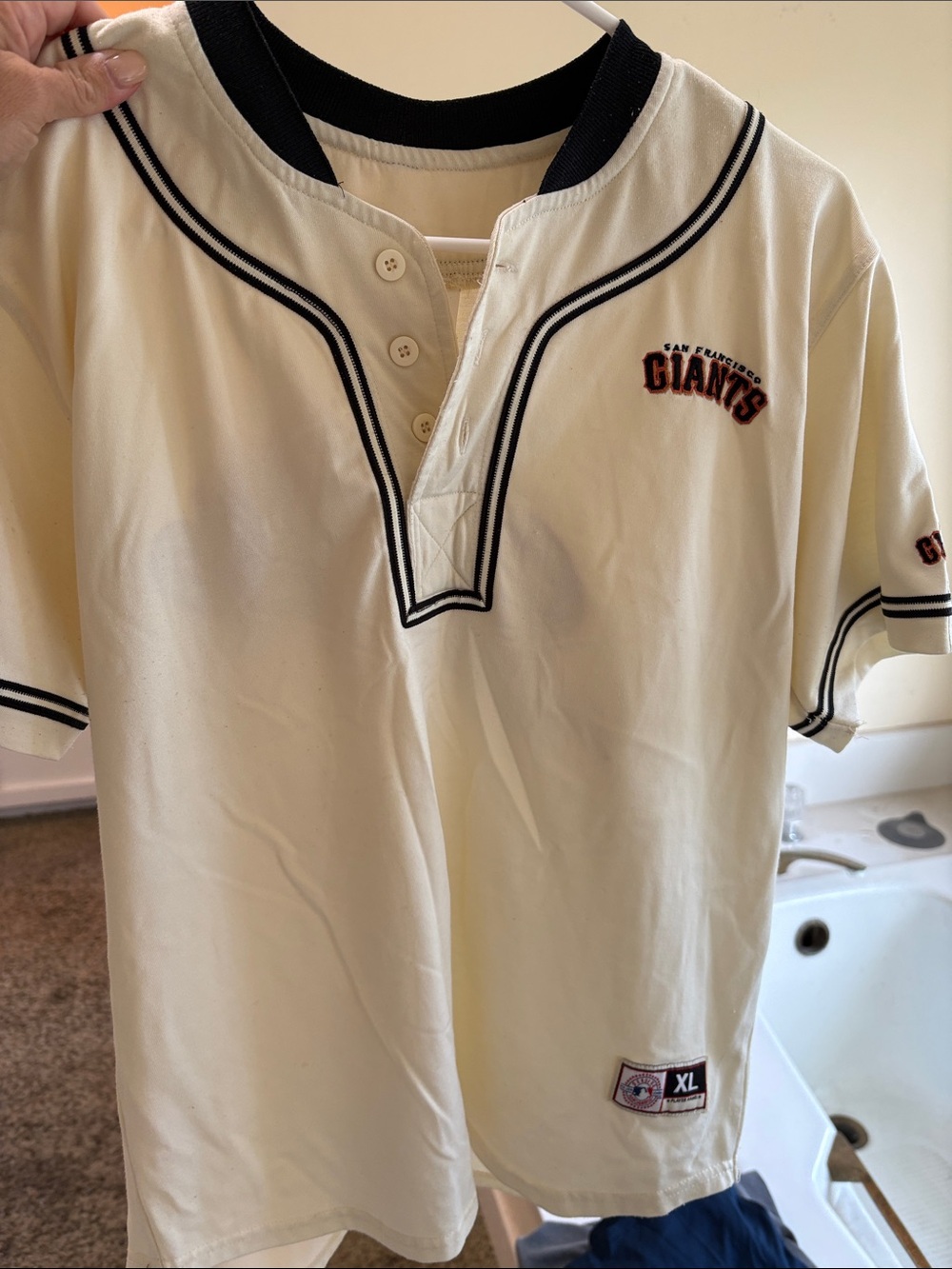 MLB San Francisco Giants Cream Short-Sleeve Henley Jersey
